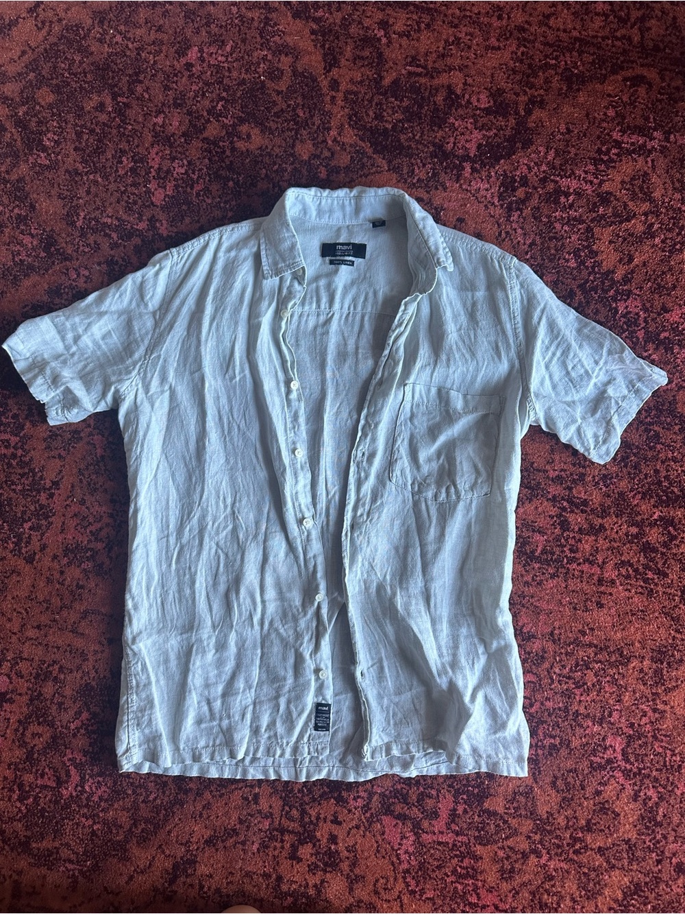 Mavi Blue Short-Sleeve Linen Blend Button-Down Shirt